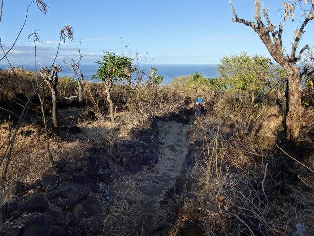Les murets de pierres sèches bordent le sentier