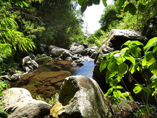 La remontée de la ravine n'est pas très difficile sur les gros galets