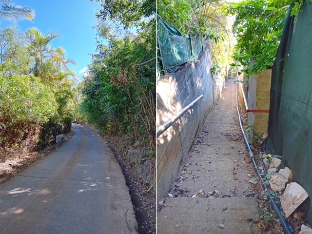 Partir à droite au Chemin des Jacquiers pour emprunter le long escalier