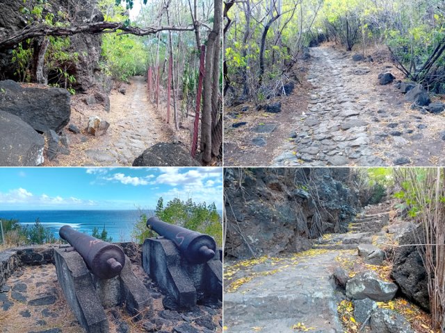 Ces portions pavées mènent aux canons et au parking de la Ravine St-Leu