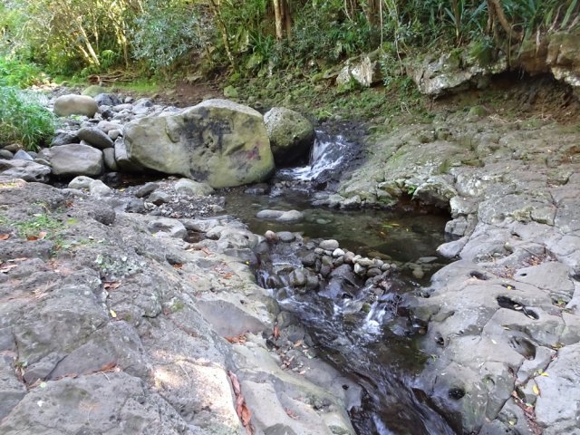Marche facile sur le basalte des rives