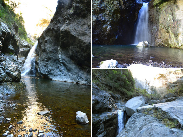 3 chutes dont celle du canyon du Bras des Etangs (Haut-droite)