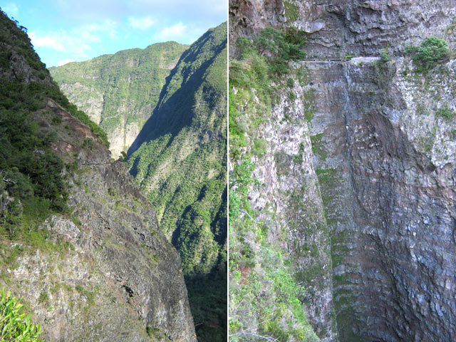(G) sentier sur Partie rocheuse - (D) Seul passage très vertigineux à une immense cascade