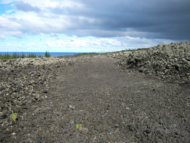 La piste, large et belle sur les coulées récentes