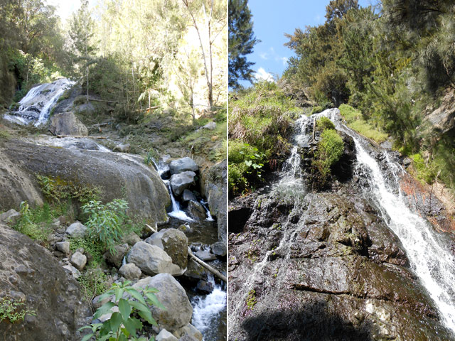La cascade précédente de loin et celle du Bras Rouge, affluent de la Ravine des Calumets