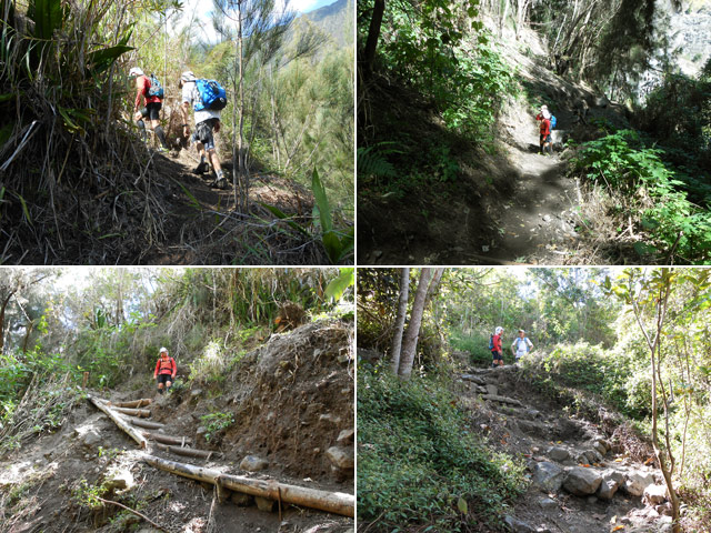 Quelques portions du sentier de remontée au village (lacets, marches, poussière)