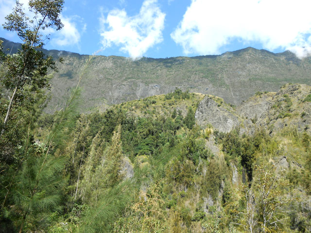 L'îlet à Calebasse caché derrière sa colline entre Dimitile et Sommet de l'Entre-Deux