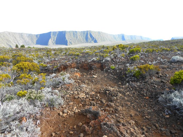 Le sentier caillouteux qui monte du gîte au Pas de Bellecombe-Jacob