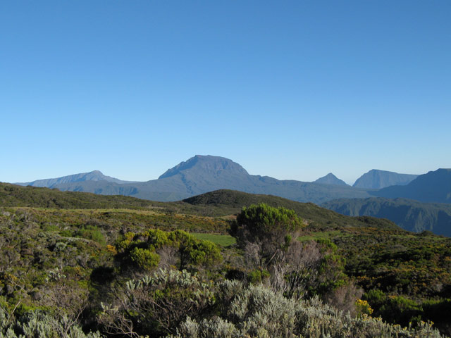 Plusieurs points de vue sur le Piton des Neiges, le Grand Bénare, le Cimendef et la Roche Ecrite