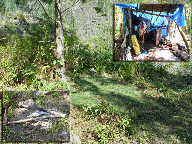 Lieux de repos, pérènes ou en feuilles de filaos pour une nuit près d'un feu mal éteint