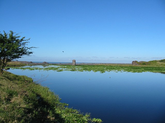 Les piles de l'ancien pont restent debout jusqu'à ce qu'un cyclone les couche pour de bon