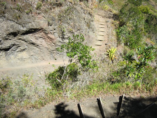 Le bas de la montée, encore facile sur des marches propres et un peu glissantes