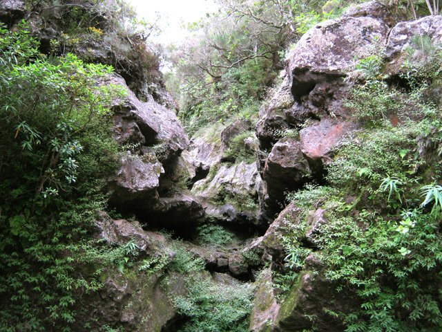 La ravine est à sec mais peut-être dangereuse par fortes eaux
