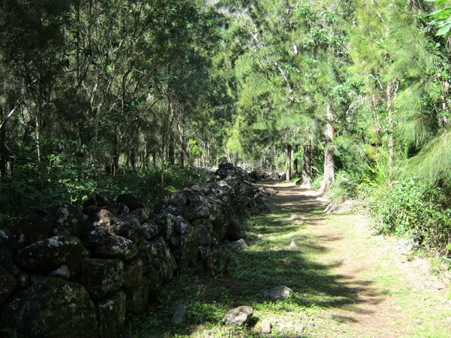 Des murettes en bon état bordent le sentier