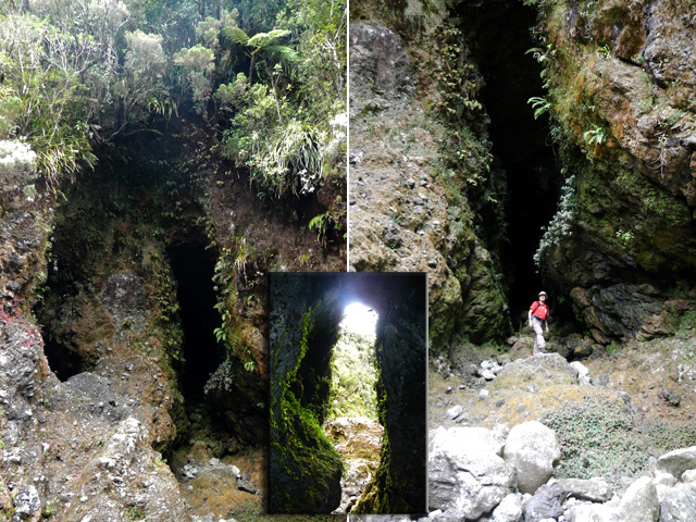 Marsouins aval : Grotte (G) et Caverne des Hirondelles (D) dont une vue depuis l'intérieur