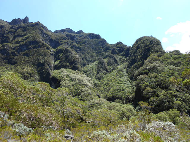 La partie la plus déchiquetée du Rempart des Basaltes depuis la Ravine du Piton Rond