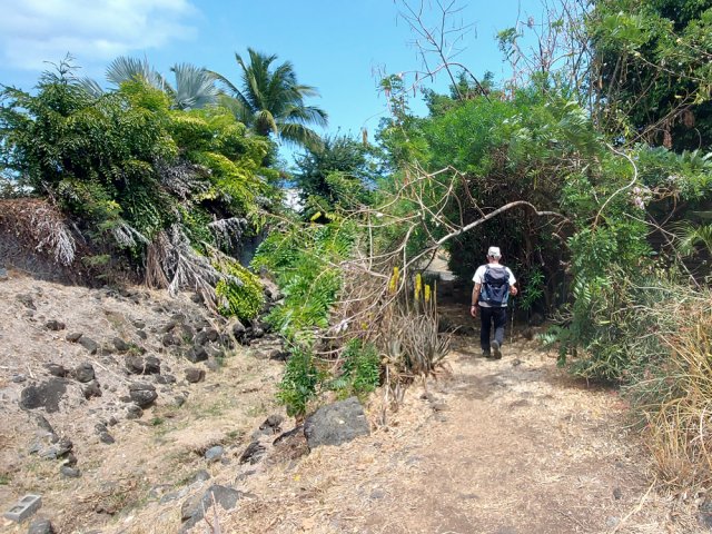 Quitter la Rue des Artisans pour emprunter un sentier le long d'une ravine à sec