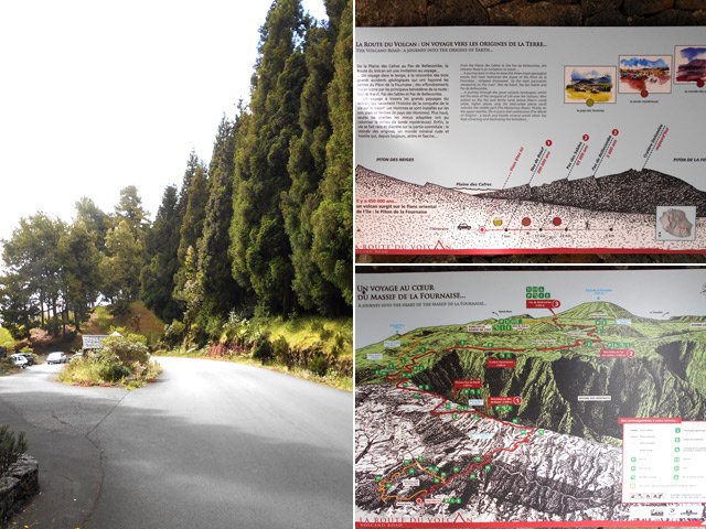 Le parking d'arrivée avec ses panneaux pédagogiques