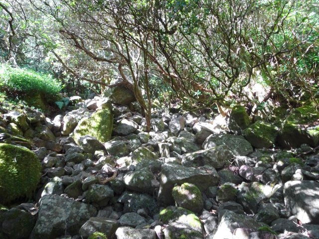 Des cairns facilitent la recherche des meilleurs passages sur les roches