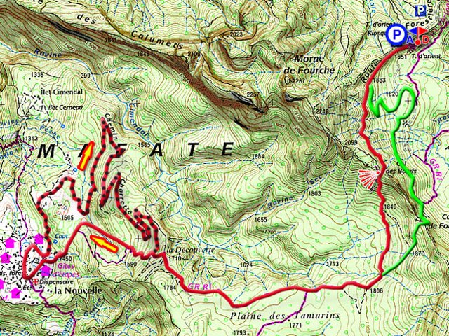 La carte détaillée du Chemin Charrette et détour par le Col de Fourche
