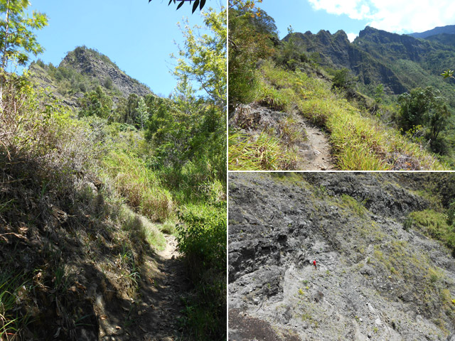 Quelques exemples du sentier vers le Piton Morel dont le passage délicat