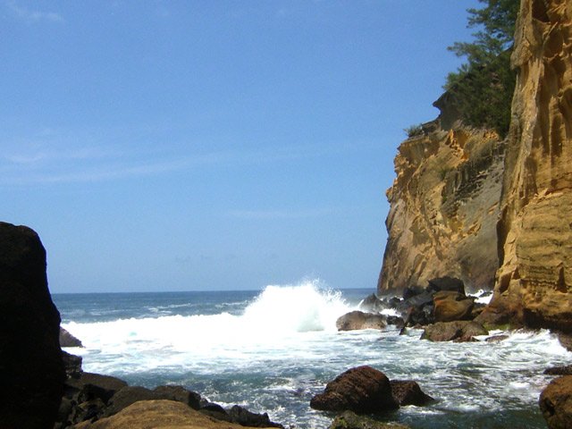 Un petit sentier abrupt permet de rejoindre le pied des falaises