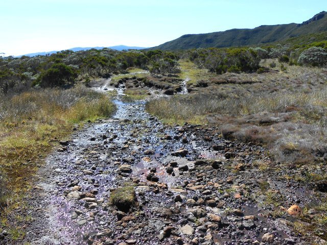 Début de la montée en direction du gîte sur un large sentier caillouteux