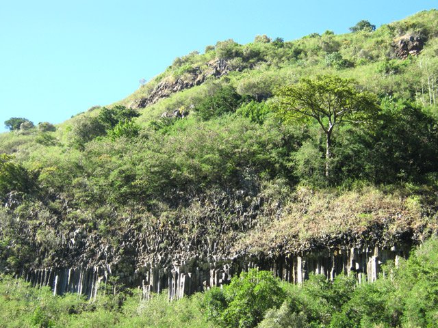 Belle et longue portion d'orgues basaltiques