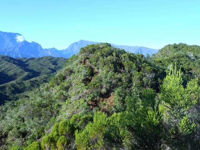 Une autre idée du sentier et du relief avec les premiers panoramas sur Mafate