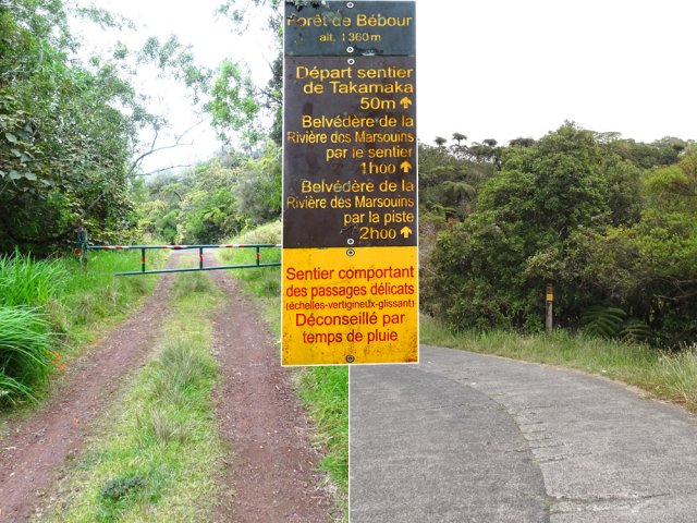 Fin de la piste et début du sentier. Ne pas tenir compte des temps indiqués, inversés