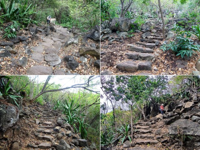 La montée est rude surtout sur des marches en pierre