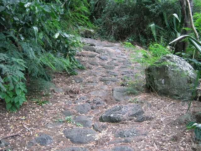 Une portion pavée, indiquée en mauve sur la pancarte de la photo 1