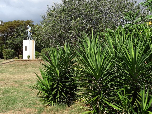Arrivée au monument Gandhi entouré de verdure