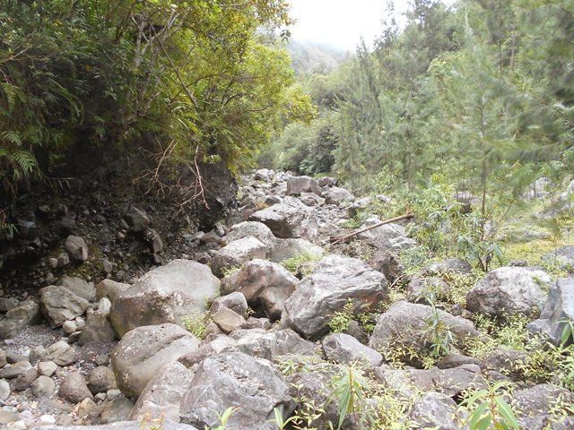 Franchissement de la Grande Ravine peu après le départ