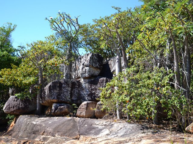 Amoncèlements rocheux sur une des rives