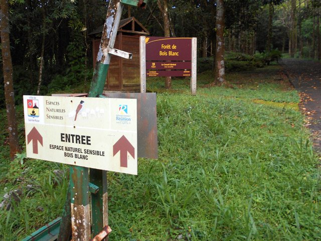 La barrière à l'entrée de l'espace naturel de Bois Blanc