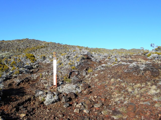 Croisement de la piste et du sentier descendant au gîte