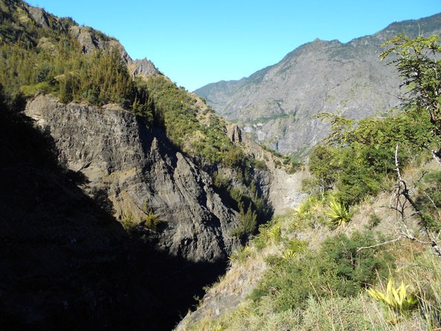 Sur le plateau, on domine les profondes gorges du Bras de Benjoin