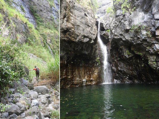 Les cailloux du fond de la Ravine Grand Mère et la superbe cascade de 15 m