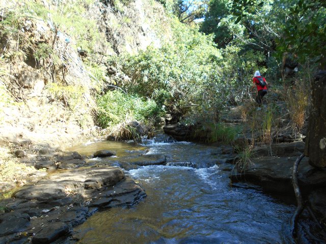 Cheminement en rive gauche entre deux bassins