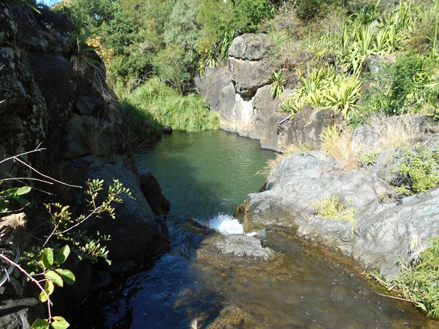Bassin Cascade vu du haut : le sentier de descente est abrupt et glissant mais le spectacle est là