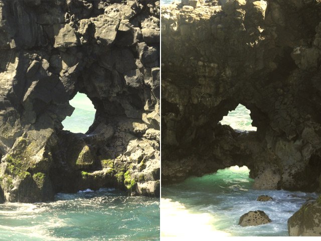 Deux arches faciles à découvrir grâce à la lumière derrière les roches