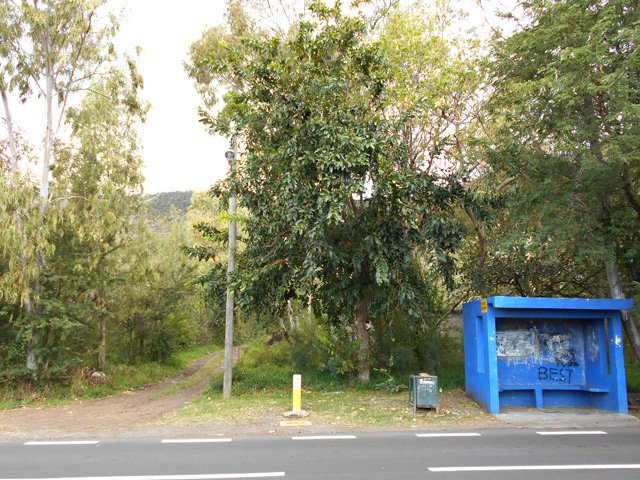 La piste débute près de cet abri bus