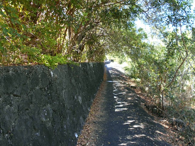 Un sentier bétonné longe l'Impasse de la Digue en direction de la Cascade Jacqueline