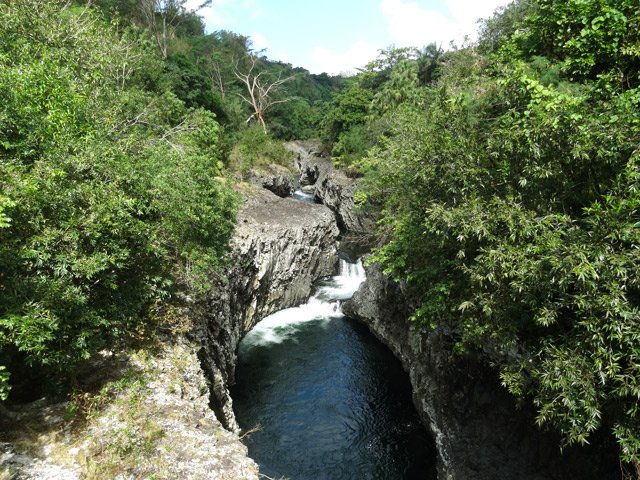 Vers l'amont, on voit déjà que la marche sera possible le long des berges basaltiques