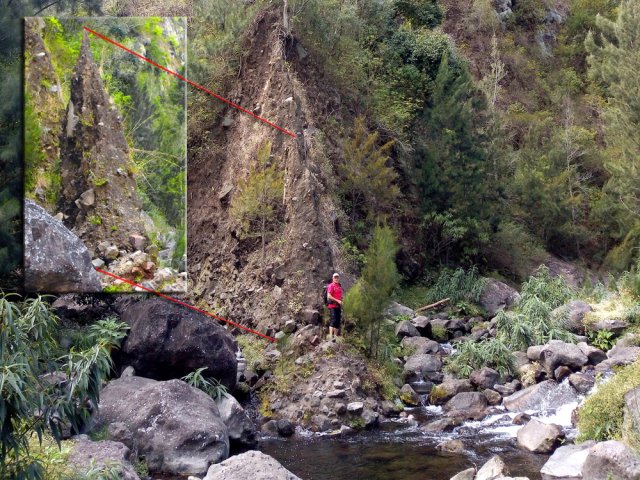 La pointe caractéristique du Bras Détour sous deux angles. Franchir la rivière