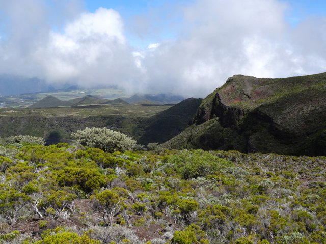 Dès le départ, de larges panoramas sur la vallée de la Rivière des Remparts