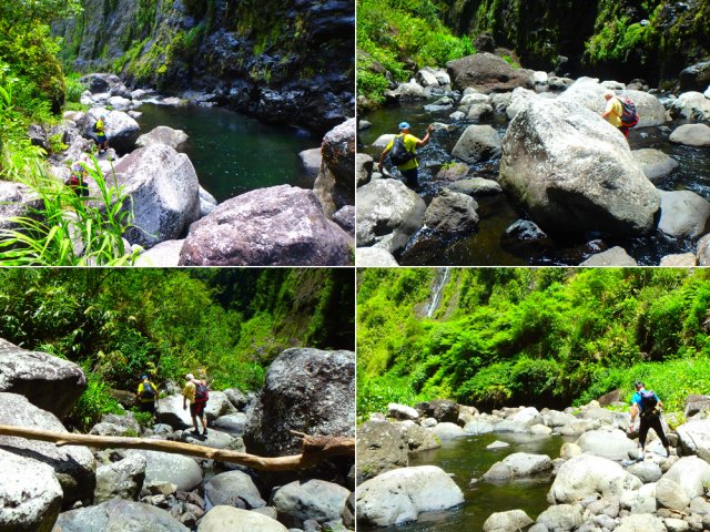 On marche le plus souvent sur les rochers et cailloux de la berge