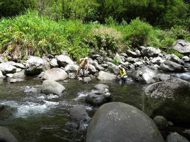Passage du gué sans difficulté après deux heures de descente du bras