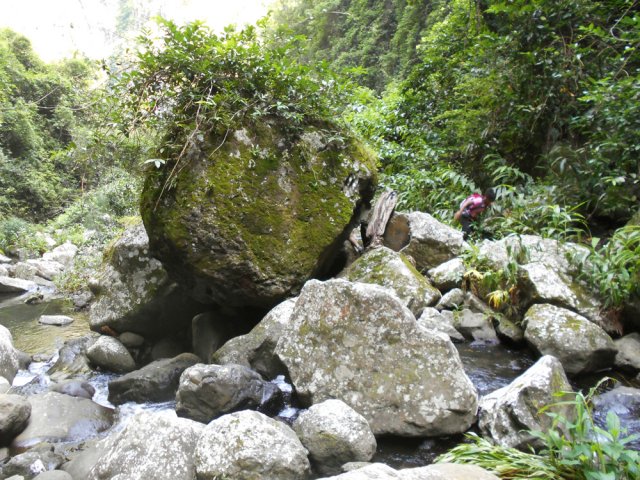 Les grosses roches qui encombrent le lit du Grand Bras